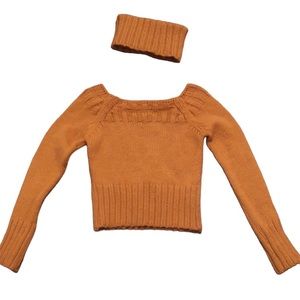 New! "Expensive" brand burnt orange knit sweater with neck warmer Size S…